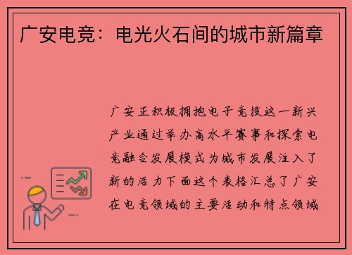 广安电竞：电光火石间的城市新篇章